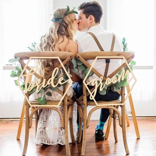 Wedding Chair Signs for Bride and Groom Wedding Chairs Calligraphy Wooden Hanging Signs Set Wedding Decoration