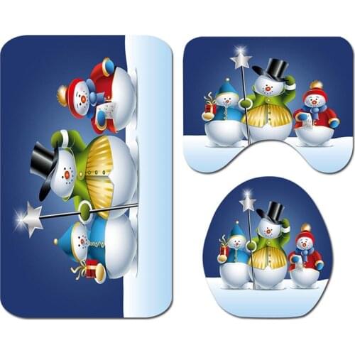 Marry Christmas cartoon Three-piece set 3D printed Bathroom Pedestal Rug Lid Toilet Cover Bath Mat Set drop shipping 09