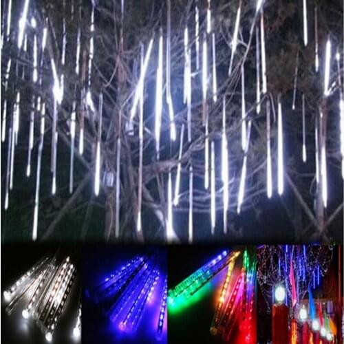 AC 110V-220V 20cm 30cm 50cm Meteor Shower Rain 8 Tubes LED String Lights Waterproof Outdoor Christmas Decor Tree With Plug Tail