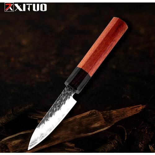 XITUO Paring Knife 440C Composite High Carbon Steel Handmade Forged Home Chef Kitchen Knife Fruit Peeling Knife Octagonal Handle