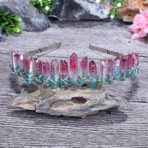 Tourmalined Color Raw Stone Aura Quartz Crown Hairband Wedding Accessories Birthday Gift Crown