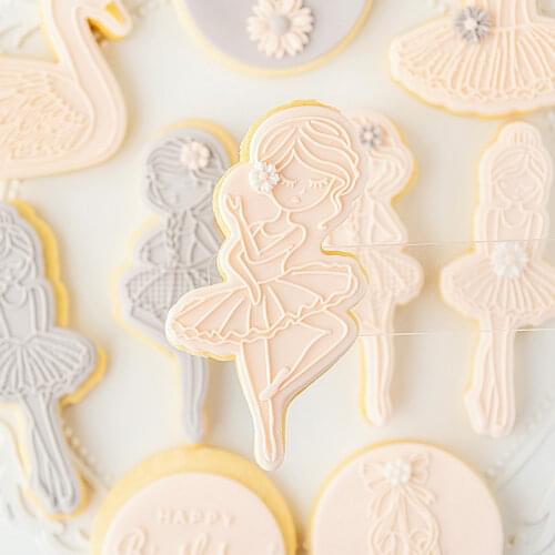 Cake DecorationTool Ballet Girl Swan Fondant Cake Cookie Press Stamp Embosser Cutter Acrylic Happy Birthday Fondant Sugar Craft