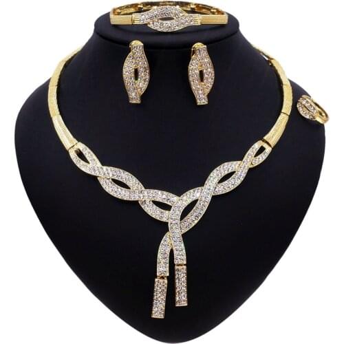 Yulaili Fashion Women Wedding Jewelry Sets Bridal Crystal Choker Necklace Stud Earrings Charms Bracelets Rings Jewelery Set