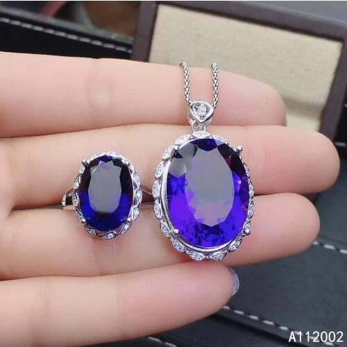 KJJEAXCMY fine jewelry Amethyst 925 sterling silver women gemstone pendant necklace chain ring set trendy