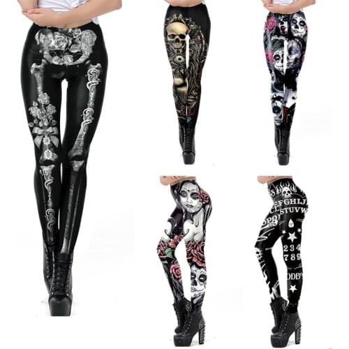 New Sexy Women Legging Skull Bone Printing Fitness leggins Fashion Slim High Waist Leggings Woman Pants Halloween Rose