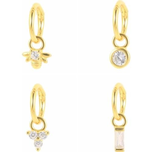 BOKAO 1pcs Ear Bone Piercing Earrings Pendientes Plata 925 Crystal Round Drop Earrings Pendientes Woman Jewelry Bijoux Femme CZ