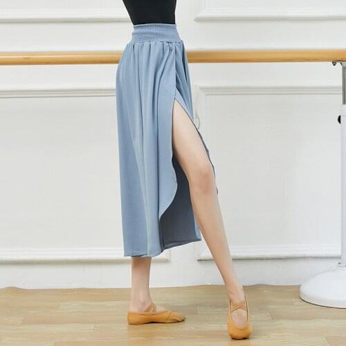 Adult High Split Belly Ballet Dance Chiffon Wide Leg Pants Skirt Trousers Costume for Women Dancing Clothes Dancer Wear Clothing