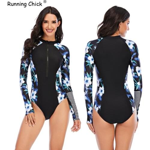 One-piece long-sleeved surf suit sunscreen womens swimsuit, hot spring diving suit, many styles to choose