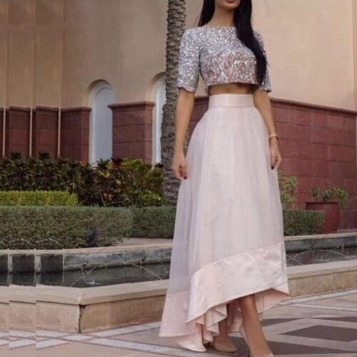 New Arrival High Neck Lace Prom Sexy Dresses 2020 Two Piece Vestidos De Festa Dubai Arabic Prom Gown Robe De Soiree Dress Prom