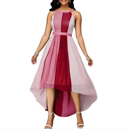 Chiffon Woman Dress 2021 Summer Sexy High Waist Long Party Dress Casual Plus Size Slim Patchwork Color Ball Gown Maxi Dresses