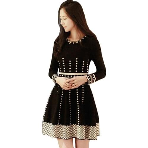 Knitting Dress Autumn Runway 2019 Womens High Waist New Elegant Fashion Sweater Dress Long Sleeve Slim Mini Vestidos f1335