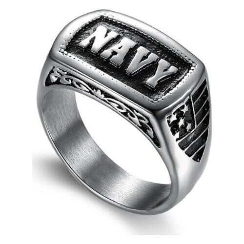 10pcs/lot Classic Silver USA Army NAVY Ring Stainless Steel Marines Venteran Military Ring Retro War Battle Rings Wholesale