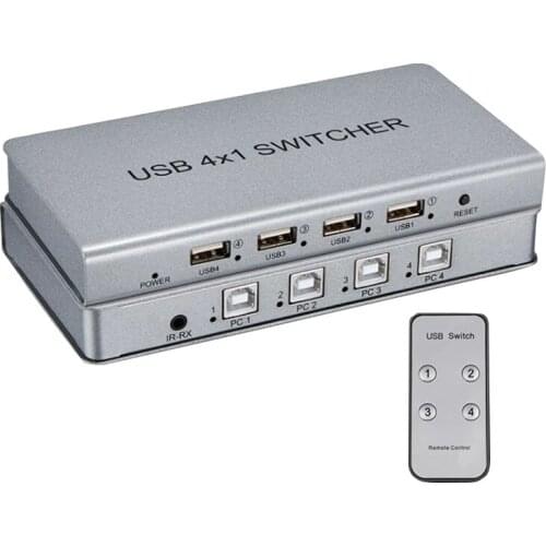 4 Port USB 2.0 KVM Switch USB Switcher 4 In 1 Out Adapter Selector for PC Game KVM 1 Set Mouse Keyboard Control 4 Computesrs