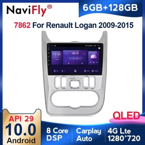 NaviFly 6GB+128GB QLED Screen 1280*720 Android 10 Car Radio Audio Multimedia Player For Renault Logan 1 Sandero For Lada Largus