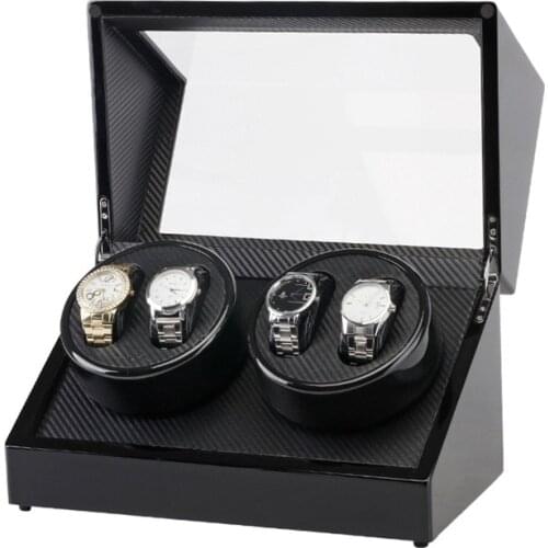 Auto Carbon Fibre Watch Winder Watch Storage Box Winder Case Transparent Cover Wristwatch Box Double Head Motor US/EU/UK Plug