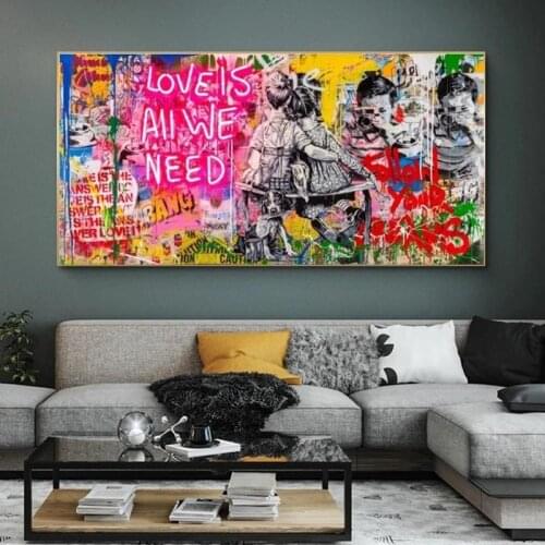 David Bowie And Monkey Graffiti Wall Painting Art On Canvas Poster And Prints Street Art Picture For Living Room Decoration