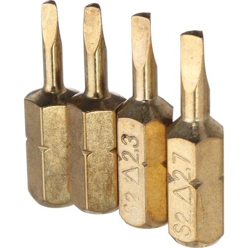 Broppe 4pcs 25mm 1.8-2.7mm triangular screwdriver bit 1/4 inch hexagonal shank electroplated bronze 1.8mm 2.0mm 2.3mm 2.7mm