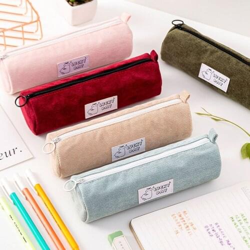 Pencil Case Korean School Pencil Cases Stationery Trousse Scolaire Student Kawaii Corduroy Pen Case Creative Cute Pencil Bags