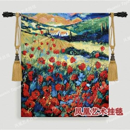 Rustic opened opium poppy tapestry 80*70cm fashion wall hangings decoration 100% cotton fabric soft home textile product H160