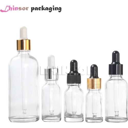 10pcs/lot 5,10,15,20,30,50,100ml Clear Glass Bottle Dropper Jars Vials with Pipette for Cosmetic Perfume Doterra Essential Oil s