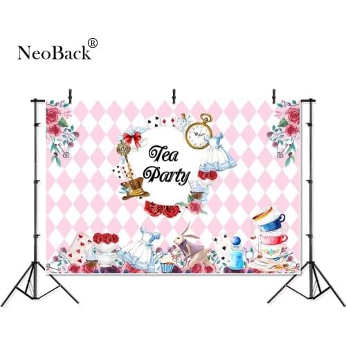 Thin Vinyl Teatime Alice In Wonderland Clock Teacup Children Photography Studio Backgrounds Professional Indoor Photo Backdrops