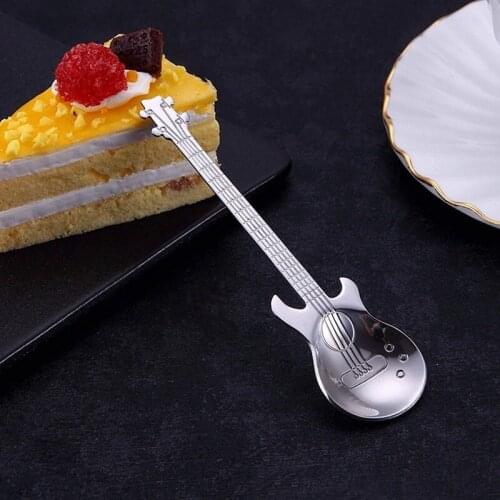Guitar Coffee Teaspoons,4 Pcs Stainless Steel Musical Coffee Spoons Teaspoons Mixing Spoons Sugar Spoon(Silver)