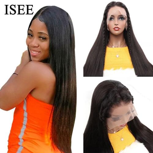 ISEE HAIR Straight Lace Frontal Human Hair Wigs 150% Density Indian Human Hair Wigs For Women Straight 360 Lace Frontal Wig