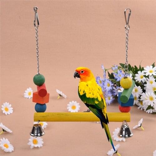 Pet Birds Swing Chew Bite Toy With Bell Bird Cage Accessories Colorful Hanging Wooden Stand Sticks Racks For Pet Birds Parrot