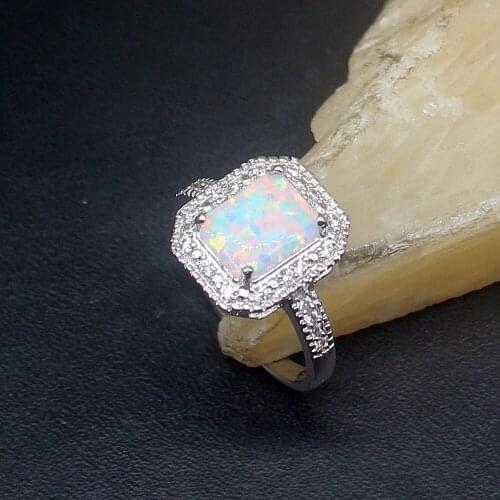 Hermosa Natural White Opal Solitaire Lovely Genuine 925 Silver Band Ring Wedding Engagement Gifts for Women Size 7# 20214420