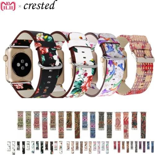 Leather strap for Apple Watch band 44mm 40mm Accessories Floral Printed Watchband Bracelet iWatch 38mm 42mm series 3 4 5 6 band