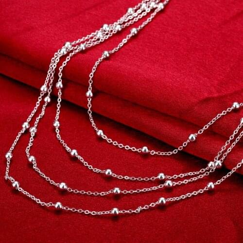Hot noble 925 Sterling Silver Fashion Jewelry 18 inches tassel Smooth Bead Chain Necklace For Women Wedding party Christmas Gift