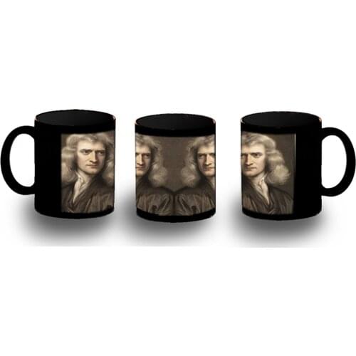MERCHANDMANIA full black mug ISAAC NEWTON portrait INVENTOR coffee original breakfast cocktail