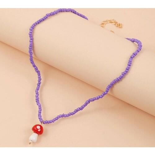 Fashion Mushroom Pendants Necklaces For Women Handmade Beaded Necklace Jewelry Gift
