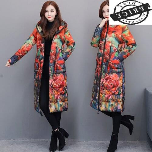 Fashion 6XL Womens Down Jacket Winter Coat Female Clothes 2021 Long Floral Down Parka Hooded Ladies Overcoat Hiver 1aaa