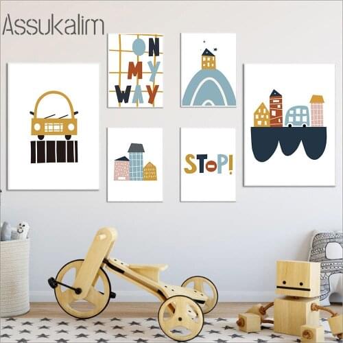 Cartoon Art Print Nursery Canvas Painting ABC Poster Childrens City Posters Nordic Wall Pictures For Boy Bedroom Decoration