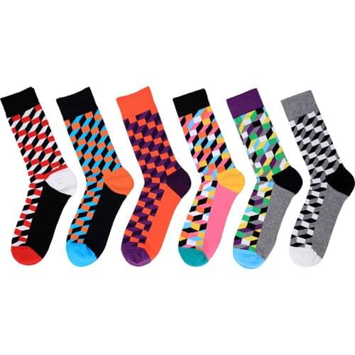 Men Socks Cozy Combed Cotton Funny Fantasy Diamond Lattice Wave Point Pattern Casual Happy Novelty Party Gifts Socks