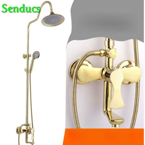 Senducs Gold Shower Set Fashion Design Bathroom Shower System with High Quality Solid Brass Gold Bathroom Shower Set