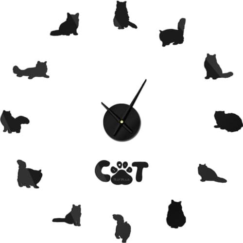 Birman Cat DIY 3D Acrylic Size Adjustable Wall Clock Lovely Animal Kitty Big Time Watch Fashion Home Decoration