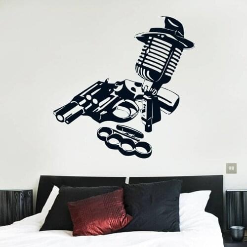 Microphone Knuckles Gun Wall Decal Weapon Hat Movie Vinyl Window Sticker Teens Bedroom Living Room Man Cave Home Decor Cool E114