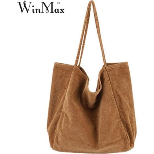 New Design Vintage Corduroy Bag for Women corduroy Shoulder handbag High Quality Corduroy Beach bag Shopping Tote Sac Femme