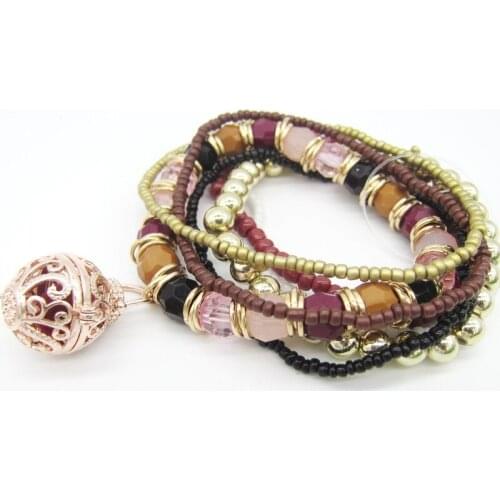 New Multi Strands Seed Bead Faceted Acrylic Beads with DIY Locket Box Felt Ball Ethnic Essential Oil Women`s Diffuser Bracelet
