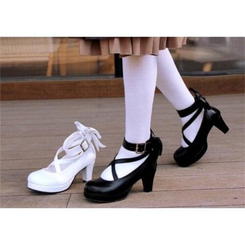 Puella Magi Madoka Magica Cosplay Shoes Japanese Style Anime Lolita Shoes High Heels for Women with Bowknot A482