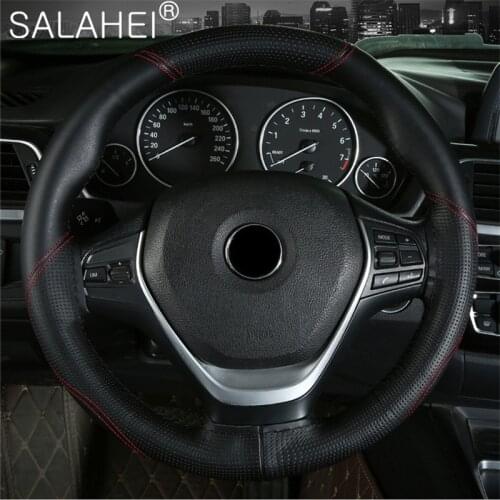 First Layer Cowhide Embossed Double Thread Hand-sewn Car Steering Wheel Cover Cowhide Soft Universal Car-styling Accessories