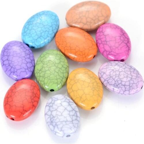 Miasol 8x15x20mm Acrylic Crackled Flat Oval Loose Beads Random Mixed Color Crack Style For Diy Jewelry Making Supplies