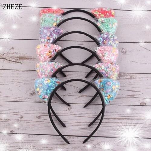 6pcs/lot NEW Cat Ear Headband Girls Lovely Transparent Quicksand Hairband Fashion Trendy DIY Children Hair Accessories Gift