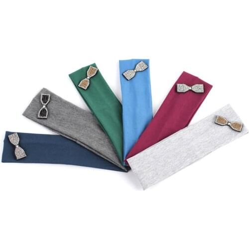 Newborn Headbands Cartoon Bow Rhinestone Girls Children Cotton Plain Head Band Candy Color Turban Flat Headwear