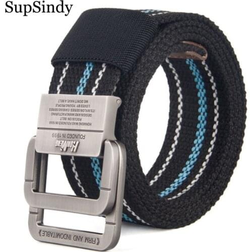 SupSindy new mens canvas belt Alloy buckle Double ring nylon stripe military belt luxury Army tactical belts for Men strap male
