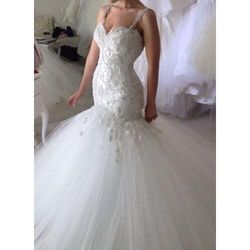 Luxury 2020 Sexy Mermaid wedding dress spaghetti straps Backless Lace Beading Wedding gown Bridal Bride Dresses Robe De Mariage