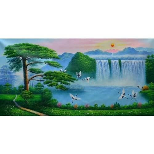 Hand Painted Oil Painting on CanvasChinese-style landscape Canvas painting welcoming pine Wall Art Picture for Home Decoration