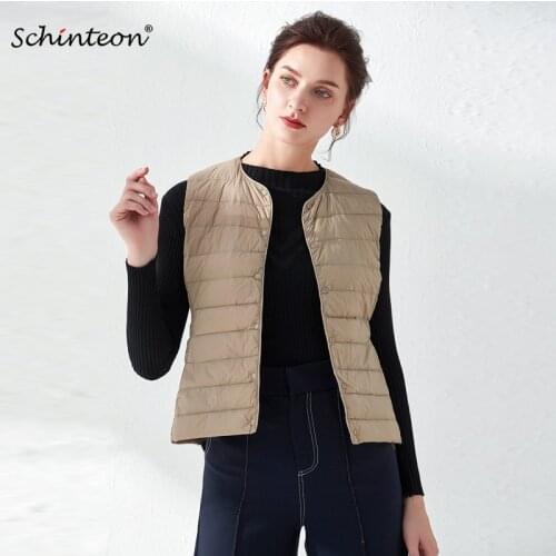 Schinteon Women Ultra Light Down Vest Casual Slim White Duck Down Bottoming Sleeveless Winter Warm Liner Big Size Clothing